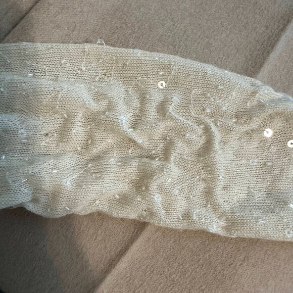 Alice + Oliva Draped Front Cardigan Knit Embellished Sequins Wool Cream Size XS - Picture 8 of 9